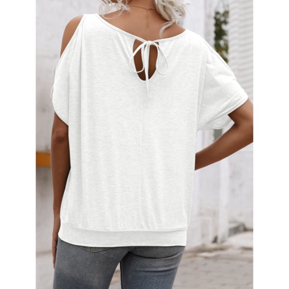 🐚 BASIC WHITE COLD SHOULDER LOOSE FIT TOP! - Picture 2 of 7